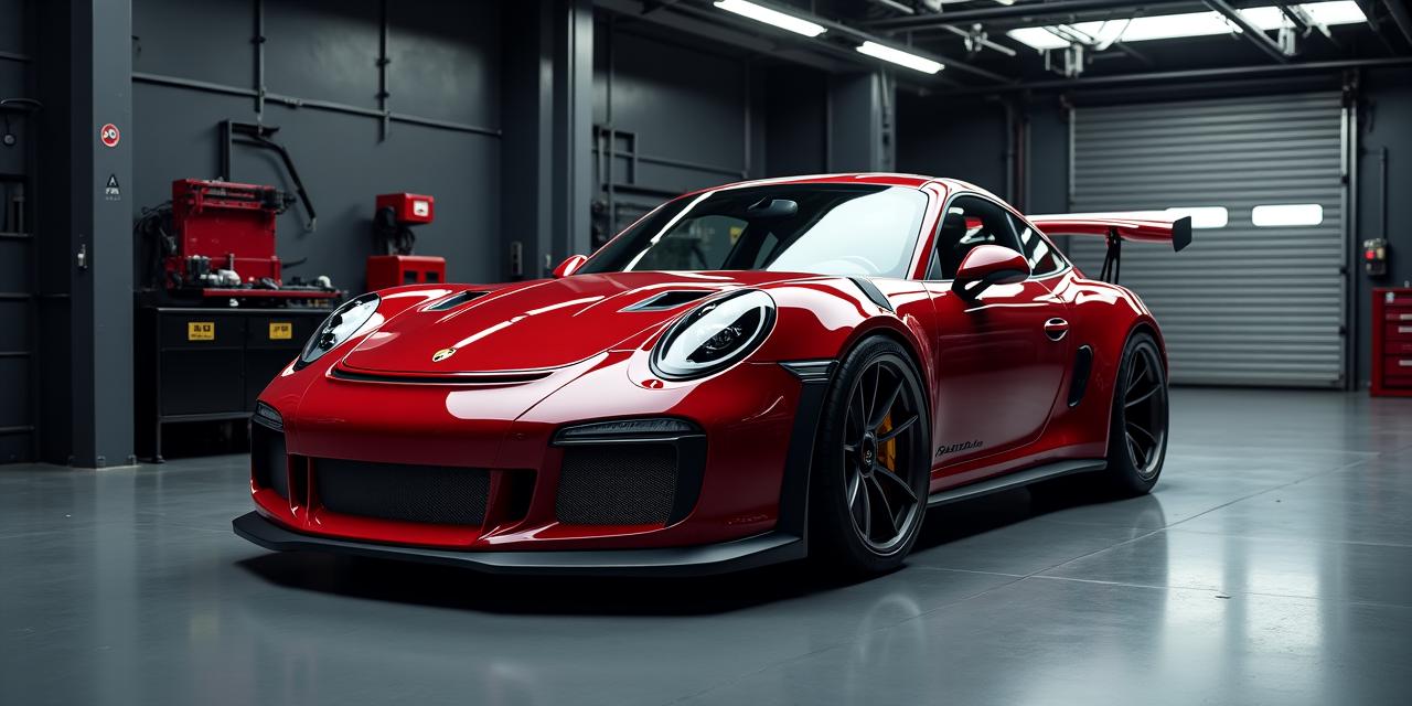 Supercar modifiée avec un kit carrosserie complet dans un atelier moderne